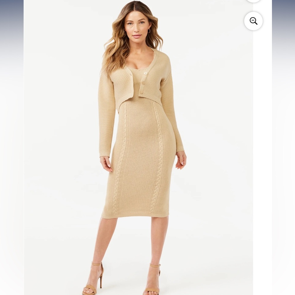 Sophia Vergara Sweater Dress - Tan - 2 Piece - Walmart